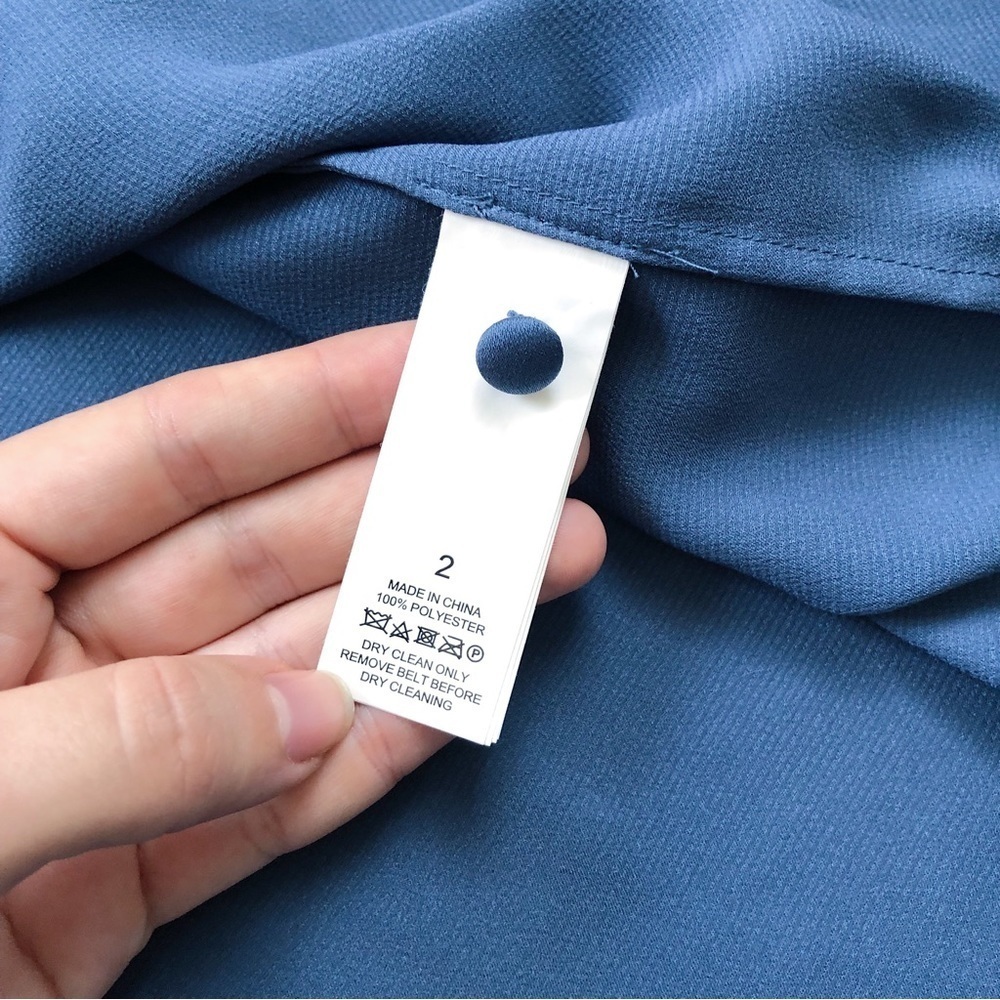 Kate Spade • Belted Satin Midi Dress ruffle trim short sleeve Antique Blue - Picture 10 of 16